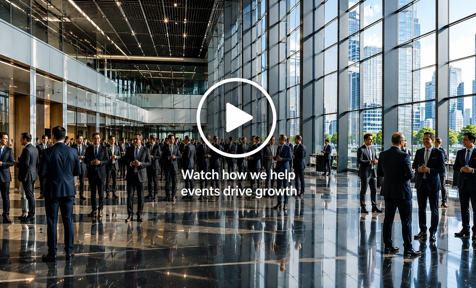 B2B event attendees in a modern exhibition venue